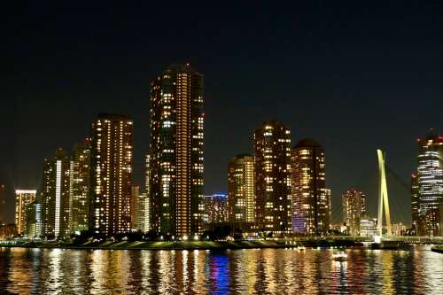 Urban Night Residence Bright Refraction River