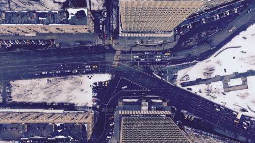 Urban City Aerial View Buildings Snow City Urban