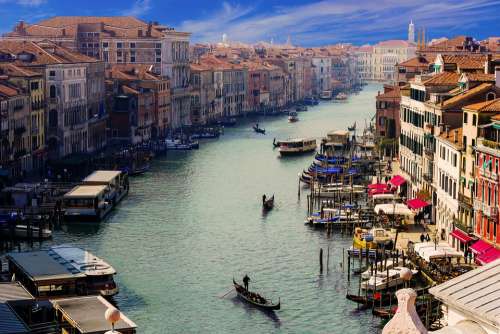 Venice Canale Grande Gondolier City Italy Channel