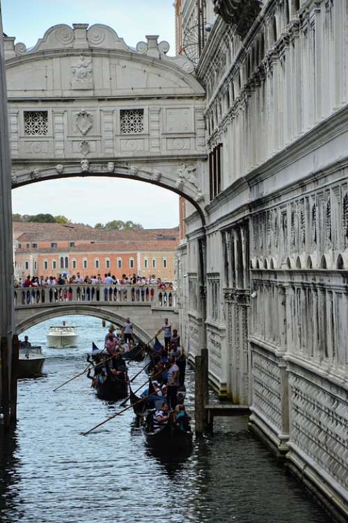 Venice Sighs Bridge Italy Channel Gondola Water