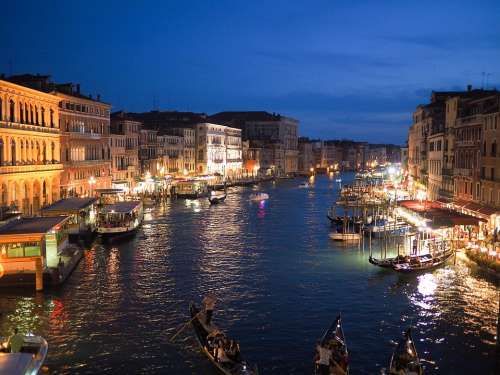 Venice Grand Canal Italy Europe Night Illuminated