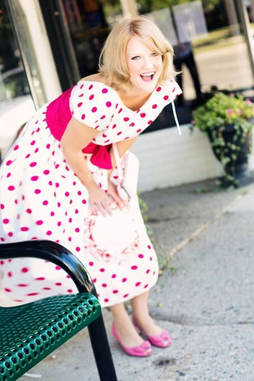 Vintage Woman Polka Dot Dress Laughing Attractive