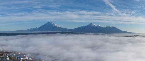 Volcanoes Mountains Fog Kamchatka Cloud Snow