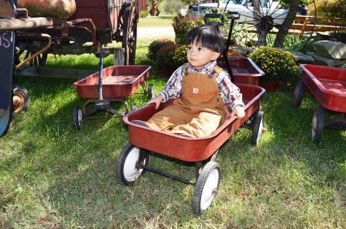 Wagon Kid Happy Toy Cute Child Pulling Cart Red