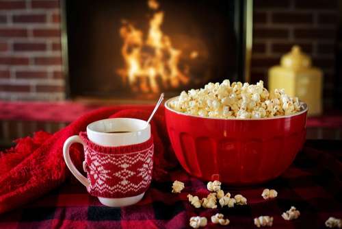 Warm And Cozy Popcorn Coffee Fireplace Cozy Warm