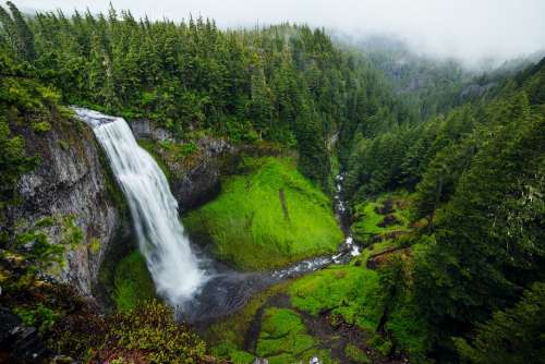 Waterfall Valley Mountains Landscape Forest Green