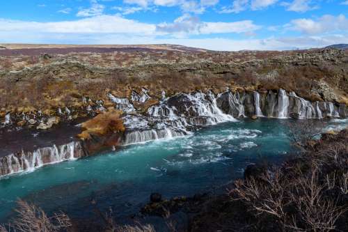 Waterfall Iceland Stream Landscape Nature Scenic