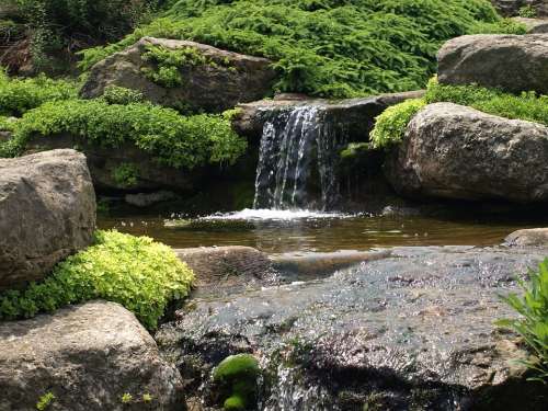 Waterfall Moss Water Nature Green Rock Landscape