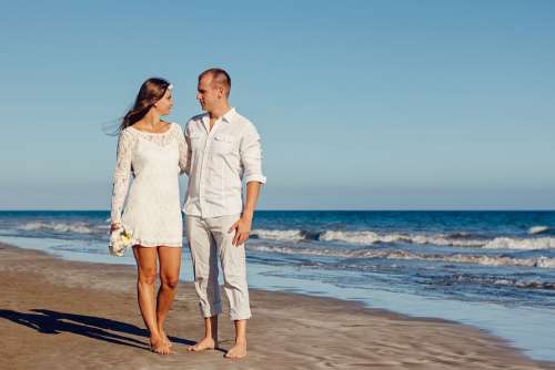 Wedding Beach Love Young Couple Romantic Ocean