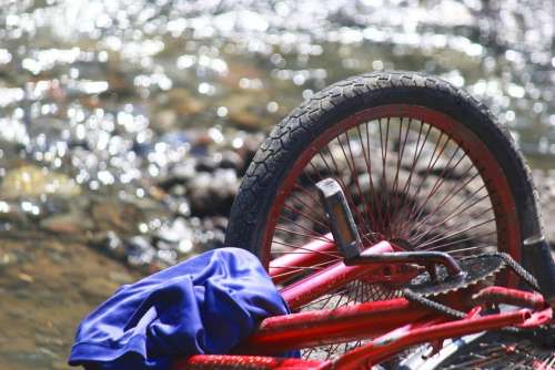 Wheel Transportation Bike Outdoor River Red View