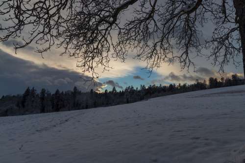 Wide Wintry Sky Mood Landscape Clouds Branches