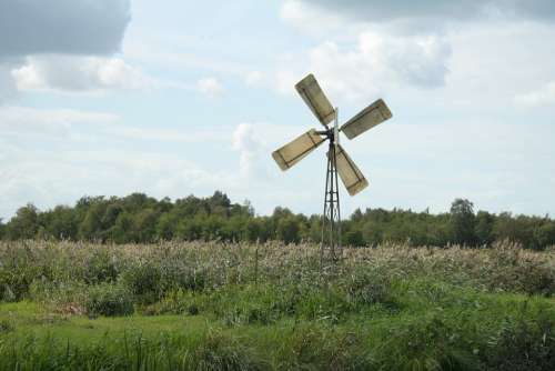 Wind Mill Landscape Netherlands Nature Countryside
