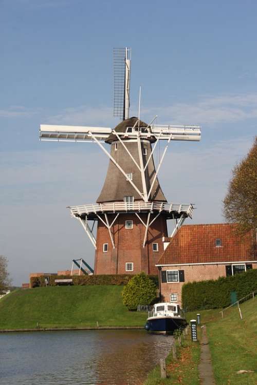 Windmill Netherlands Holland Landscape Mill Water