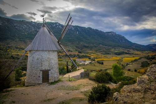 Windmill France Mill Sky Landscape