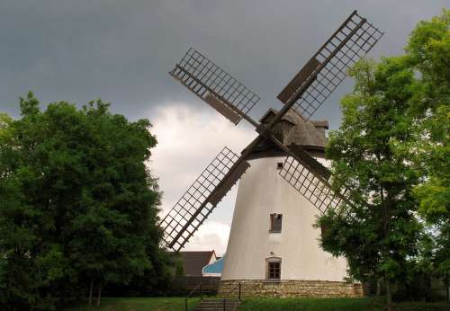 Windmill Landscape Rural Storm