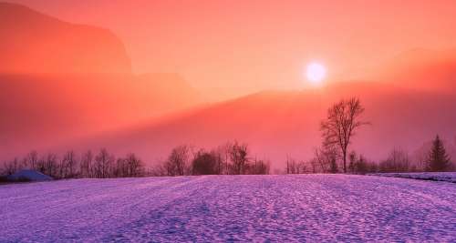 Winter Snow Sunrise Sunset Colors Colorful