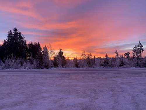 Winter Landscape Nature Sunrise Christmas Drøbak