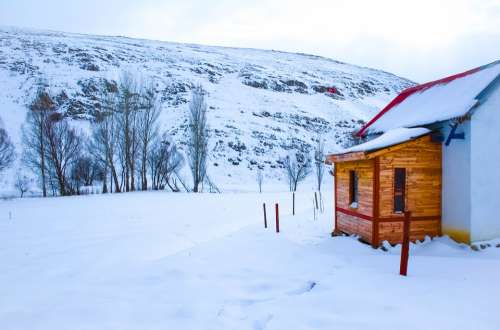 Winter Hut Nature Cold Landscape Ice Sky White