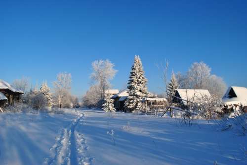 Winter Snow Landscape Sky Village