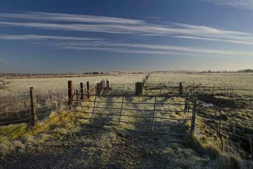 Winter Frost Field Sky Rural Ireland Gate Fence