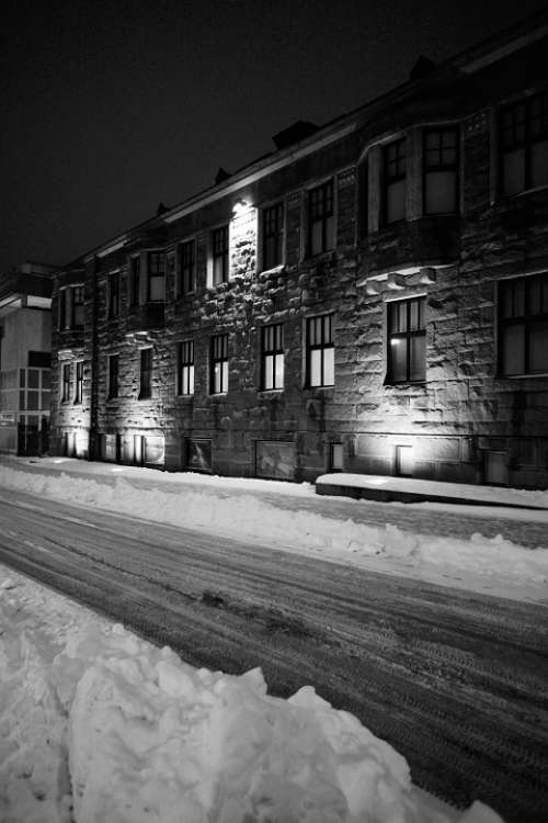 Winter Picture Stone House Twilight Snow