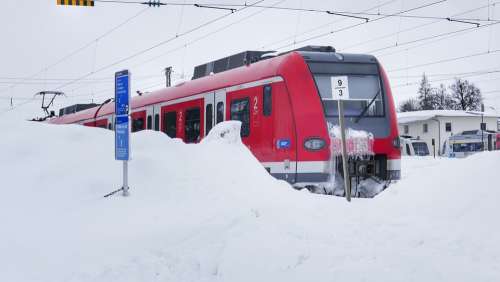Wintertime Winter Snow Train Railway