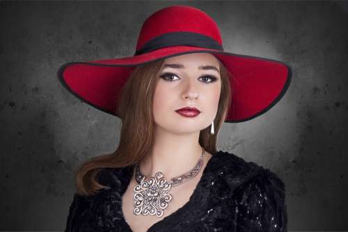 Woman Jewelry Hat Elegance Silver Red Retro