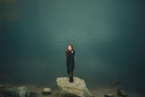 Woman Standing Rock Water Woman Standing Portrait