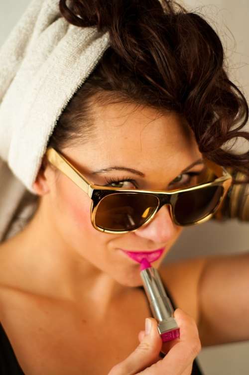 Woman Lipstick Make-Up Sunglasses Summer Portrait