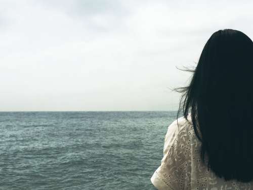 Woman Person Staring Sea Ocean Water Female