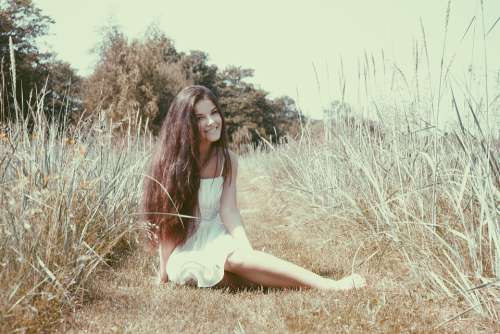 Woman Female Girl Sitting Nature Young Person