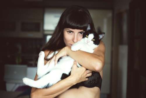 Woman Holding Cat Pet Happy Female Caucasian