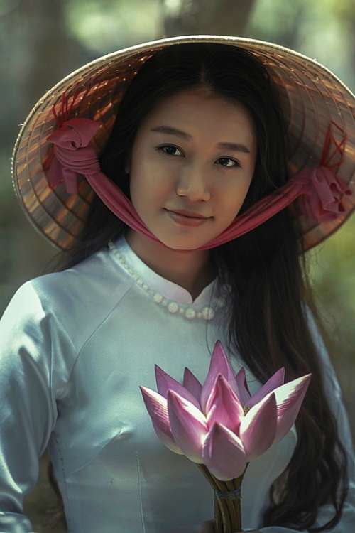 Woman Asian Dress Hat Beauty Attractive