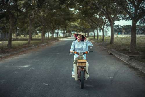 Woman Moped Asia Vehicle Transport Person Smiling