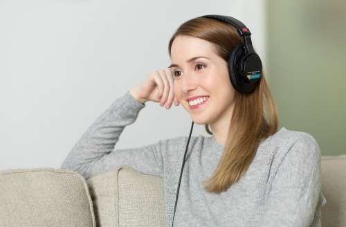 Woman Girl Headphones Music Listen To Relaxes