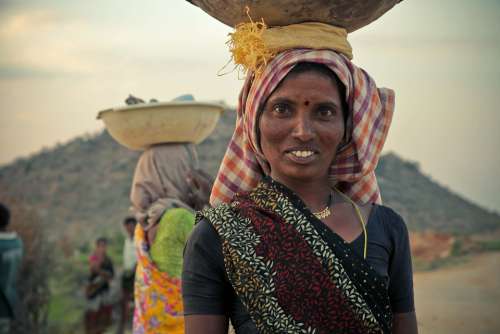 Woman Carrying Head Basket Heavy Traditional