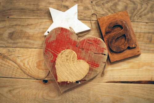 Wood Heart Star Letter