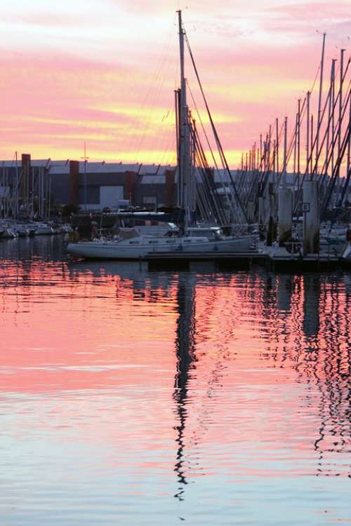 Yacht Reflection Cherbourg France Dusk
