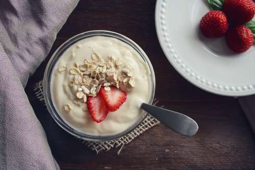 Yogurt Fruit Vanilla Strawberries Food Healthy