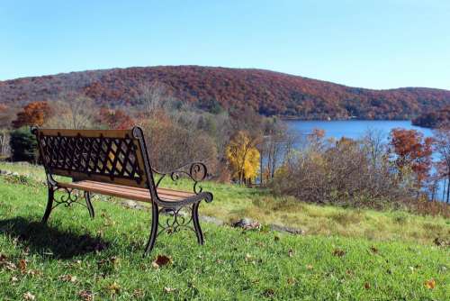 Park bench scenic scenery autumn mountain 