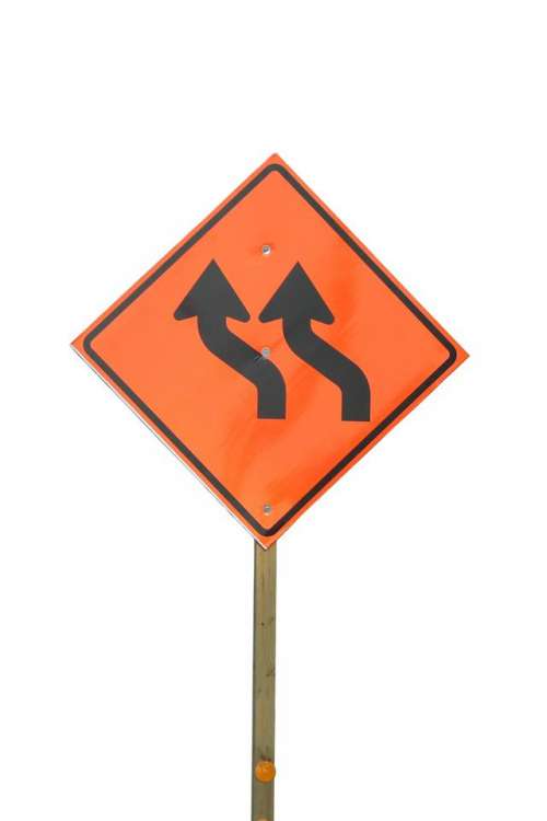 reverse curve traffic sign orange left arrow