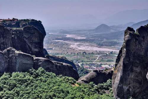 high landscape rocks valley village