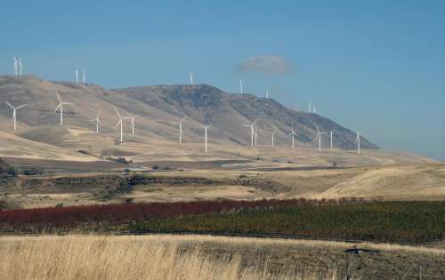 Wind farm turbine mountain power energy