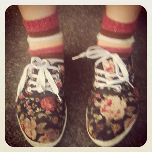 shoes flowers print socks stripes