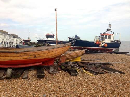 boats moored beach shingle fishing