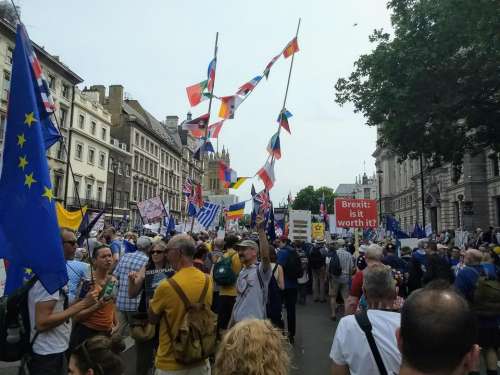 brexit demonstration flags eu union jack