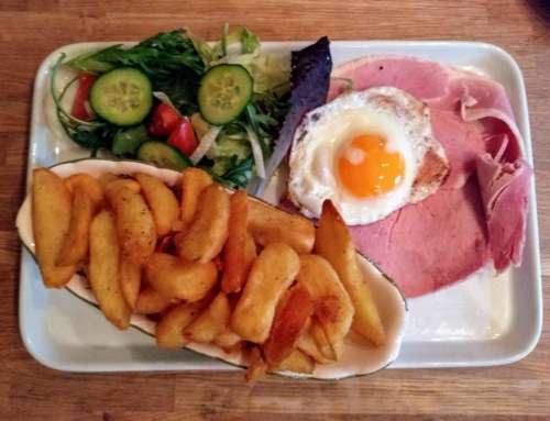 ham and egg fry-up meal plate