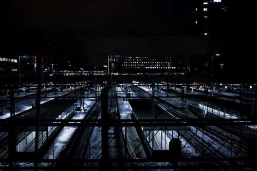 Rail city night cold snow
