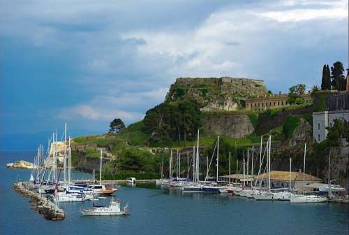 Corfu island harbor fortress