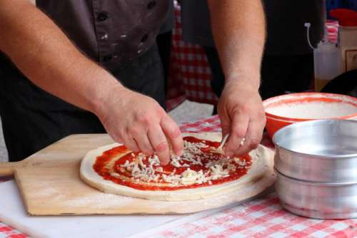 pizza food cooking preparing hands